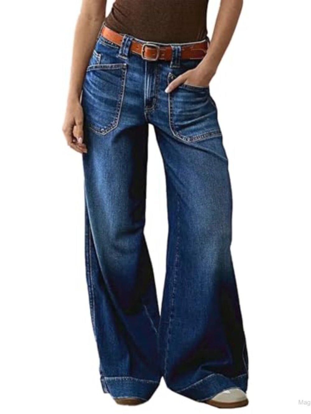 Wide Leg Baggy Jeans for Women Mid Rise Stretch Cotton Blend Casual